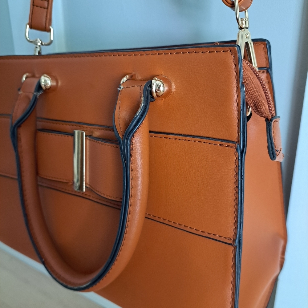 La Terre Fashion Cognac Brown Structured Satchel / Crossbody Bag - Picture 2 of 7